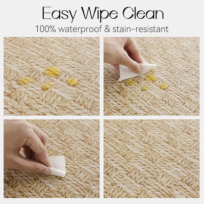 Romanstile Round Fitted Vinyl Tablecloth with Elastic Edge 100% Waterproof | Table Covers for 45"- 56" Tables, Wipeable Flannel Backed Plastic Table Cloths for Dinner, Picnic, Camping, Outdoor, Weave