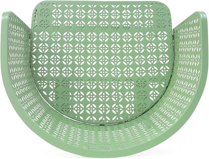 Christopher Knight Home Set of 2 Rivera Patio Iron Dining Chairs, Geometric-Carved Pattern Round Backrest, Armchair for Kitchen, Restaurant, Garden, Balcony, Porch, Backyard, Poolside, Matte Green
