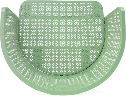 Christopher Knight Home Set of 2 Rivera Patio Iron Dining Chairs, Geometric-Carved Pattern Round Backrest, Armchair for Kitchen, Restaurant, Garden, Balcony, Porch, Backyard, Poolside, Matte Green