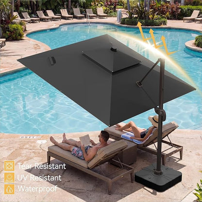 10x10 FT Patio Umbrella, Large Cantilever Double Top Heavy Duty Offset Umbrellas with 360° Rotation, Outdoor shade for Garden Deck Pool, Grey