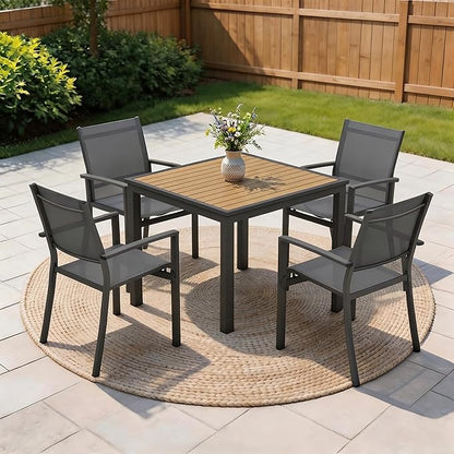 Wisteria Lane Patio Table and Chairs for 4, Outdoor Patio Dining Furniture Set with Aluminum Table and Metal Textilene Chairs, All-Weather Patio Table Set with HDPS Square Tabletop for Garden Porch