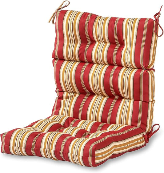 Outdoor Tufted High-Back Chair Cushions, One-Piece Hinged Seat and Back Design, Reversible with 4 Ties, Durable Polyester Fabric, Recycled Fiber Fill - Single, Roma Stripe