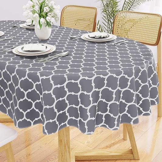 Smiry Oval Table Cloth, Waterproof Vinyl Tablecloths with Flannel Backing for Oval Tables, Wipeable Spillproof Plastic Tablecloth for Dining, Camping, Indoor and Outdoor (60"x102", Grey)