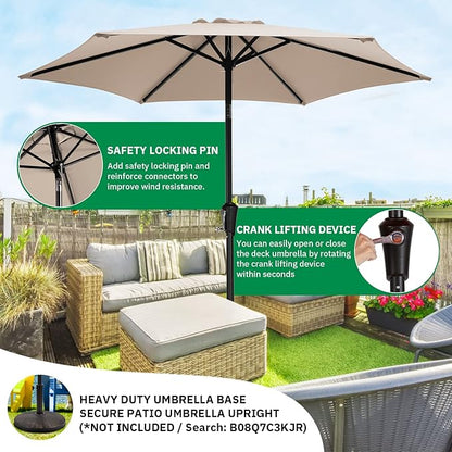 MEWAY 7.5ft Patio Umbrella Outdoor Umbrellas for Patio, Market Table Umbrella with Crank for Deck, Garden, Pool and Backyard, Beige