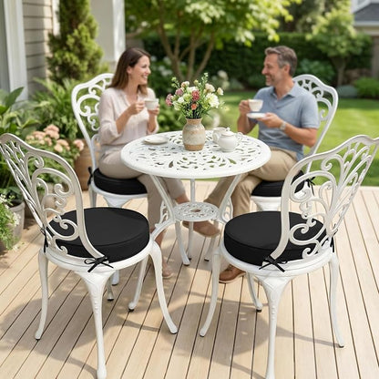 Summsun Outdoor Bistro Chair Cushions Set of 4, 15" D x 3" H Round Chair Cushions Waterproof and Fade Resistant Chair Cushion Pads with Non-Slip Ties and Removable Covers for Garden, Black