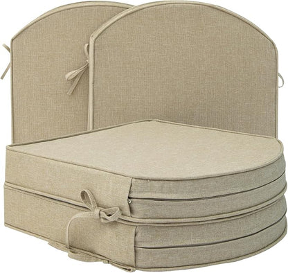 Outdoor Chair Cushions, Fade-Resistant & Water-Resistant, D Shaped Patio Furniture Seat Chair Pads Replacement with Ties, Non-Slip Bottom, Removable Cover, Set of 4, 18.5 x 16 Inch, Natural