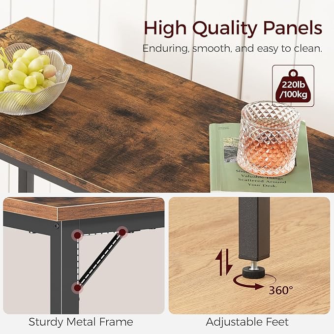 MAHANCRIS Narrow Bar Table, 63-Inch Pub Table for Dining Room, Counter Bar Tables with Sturdy Metal Frame, Connectable Bar Table, Multifunctional Console Table, Rustic Brown BTHR1601