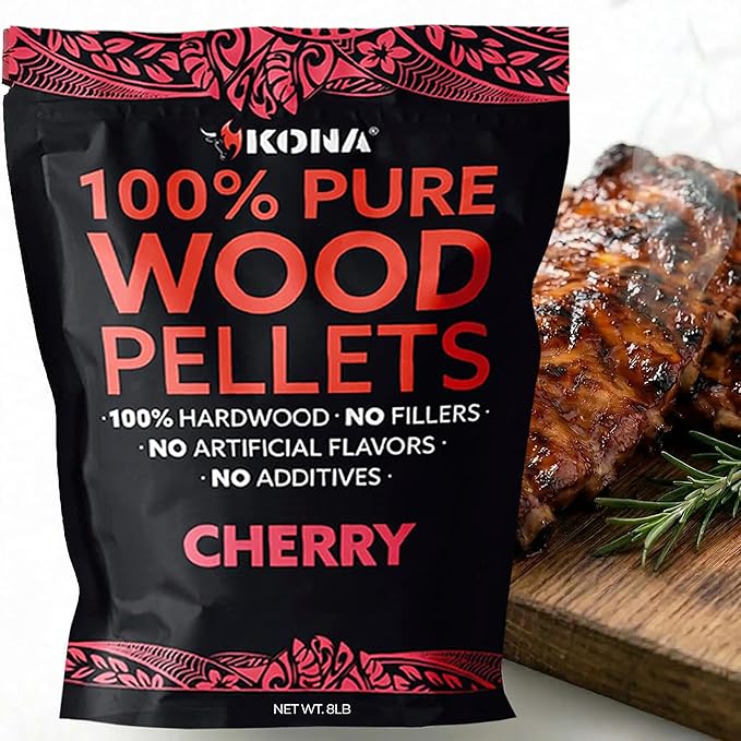 Kona 100% Cherry Smoker Pellets, Intended for Ninja Woodfire Outdoor Grill, 8 lb Resealable Bags