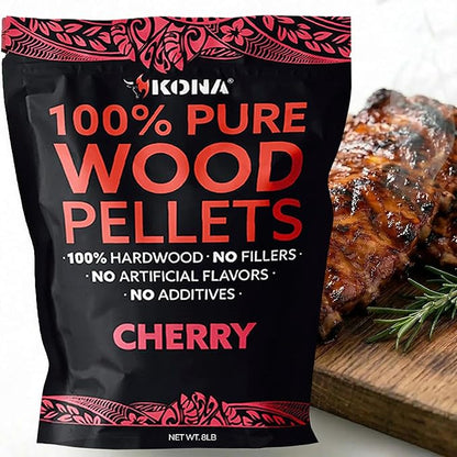 Kona 100% Cherry Smoker Pellets, Intended for Ninja Woodfire Outdoor Grill, 8 lb Resealable Bags