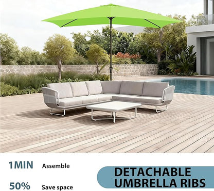 6.5x10FT Rectangular Patio Umbrella with Push Button Tilt & Crank Lift for Garden,UV Protection Outdoor Umbrella for Deck,Pool and Yard,Lime