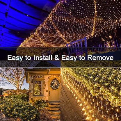 echosari 20Ft x 13Ft Net Lights Outdoor Mesh Lights Plug in with Remote, 720 LED Christmas Net Light IP68 Fully Waterproof for Party Garden Backyard Wall Bush Decor (Warm White)