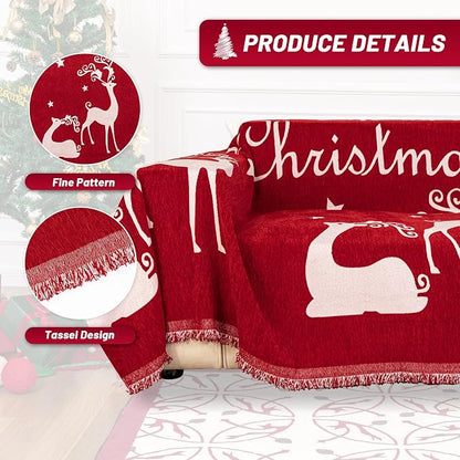 MYSKY HOME Christmas Couch Cover for Dogs, Washable Couch Covers, Non Slip Sofa Slipcover, Couch Cover 2 Cushion Sofa Dogs Furniture Protector, Chenille Sofa Covers for Pets, Kids, 71"x102", Red