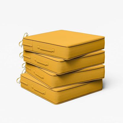 Outdoor Chair Cushion 19 x 19 x 4 Inches Patio Furniture Outdoor Waterproof Seat Cushion, Patio Chair Cushion with Handles and Ties, Square Dining Chair Cushion Set of 4, Yellow