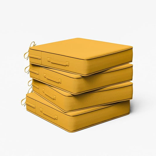 Outdoor Chair Cushion 19 x 19 x 4 Inches Patio Furniture Outdoor Waterproof Seat Cushion, Patio Chair Cushion with Handles and Ties, Square Dining Chair Cushion Set of 4, Yellow
