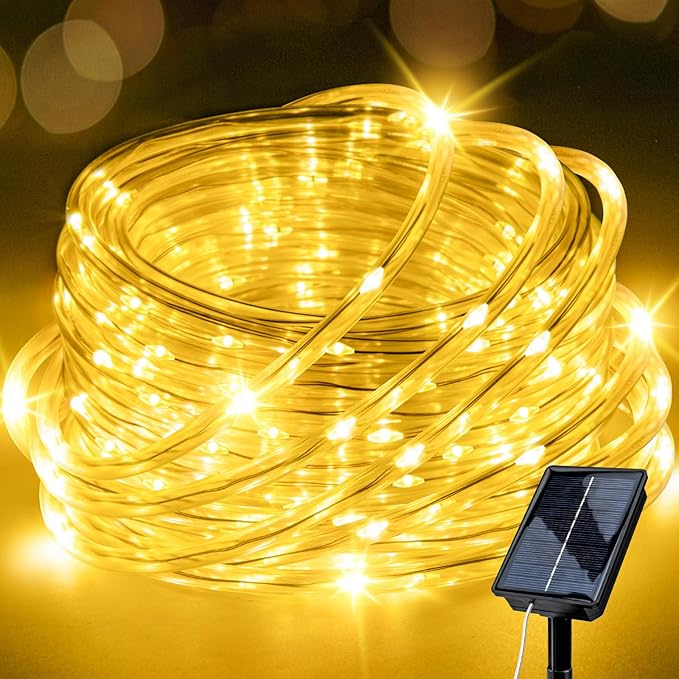 Solar Rope Lights Outdoor Waterproof 33FT 100LED with Timer, Upgraded Solar Panel with Higher Conversion Rate & Waterproof Ring, Solar String Lights 8 Lighting Modes for Patio Garden Yard Decorations