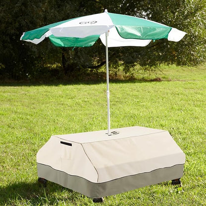Bitubi Kids Picnic Table Cover with Umbrella Hole for Kids 3-in-1 Sand & Water Table, Waterproof Wood Outdoor Convertible Picnic Table Cover,Beige