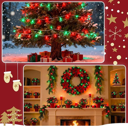 cshare Red and Green Christmas Lights Outdoor Waterproof 9.8ft 30 LED, String Lights Battery Operated with Timer Clear Wire for Indoor & Outdoor Christmas Decorations Garland Party Garden