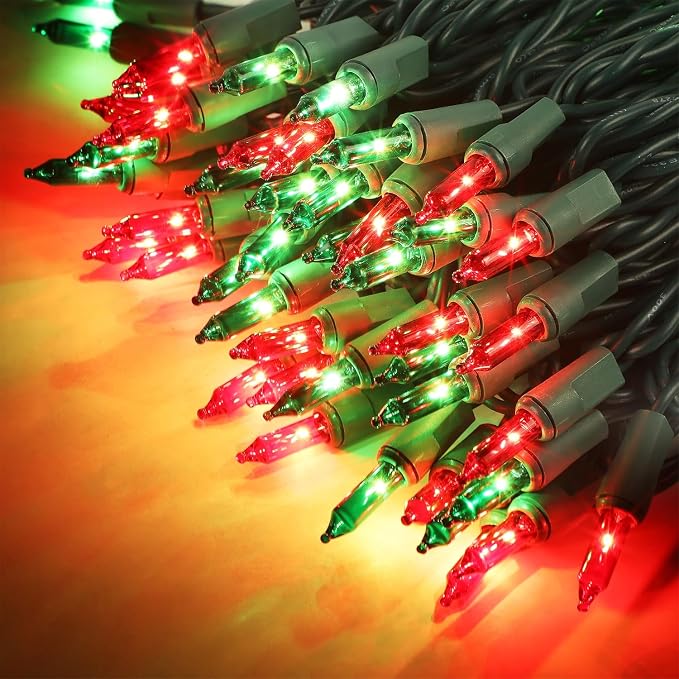 Red&Green Christmas String Lights, 100 Count Incandescent Mini Lights | Connectable Xmas Tree Light for Indoor Outdoor Garland Birthday Holiday Wedding Festival Party