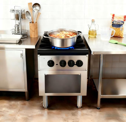 Stainless Steel Stoves,Propane Cooktop with 2 Burners – 180,000 BTU Total Power,Includes Natural Gas Conversion Kit.Commercial Gas Stove with Cabinet for Restaurant and Cafeteria Use.