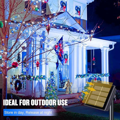 JMEXSUSS 2 Pack Solar String Lights Outdoor Waterproof, Total 400 LED 151FT Solar Christmas Lights Outdoor, 8 Modes Christmas Light for Outside Patio Yard Tree Decorations, White and Blue