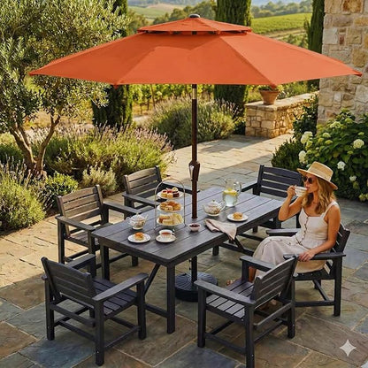 Patio Umbrella, 2 Tier Outdoor Table Umbrella, Large Vented Market Umbrellas with Push Button Tilt and Crank, 8 Sturdy Ribs for Backyard, Deck, Pool, UPF50+ UV Protection