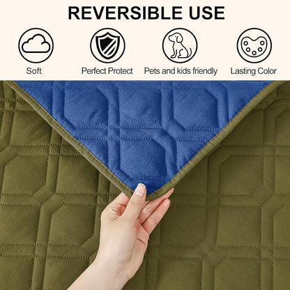Smiry Reversible Waterproof Pet Couch Covers for Sofa | Washable Dog Couch Sofa Covers, Water Resistant Furniture Protector Slipcover, Geometric (82"x82", Green/Navy)