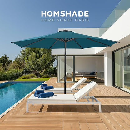 HOMSHADE 9ft Outdoor Patio Umbrella - Market Table Pool Deck Umbrella UPF50+ UV Protection with Push Button Tilt, Crank and 8 Sturdy Ribs (Peacock Blue, No base)