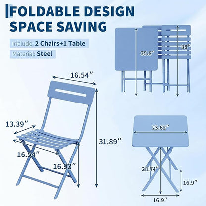 Garvee 3PCS Bistro Set, Folding Patio Furniture Set w/ 2 Chairs,Solid Steel | Foldable space-saving bistro set, fully pre-assembled for instant use. Powder-coated weatherproof steel frame. Easy-clean