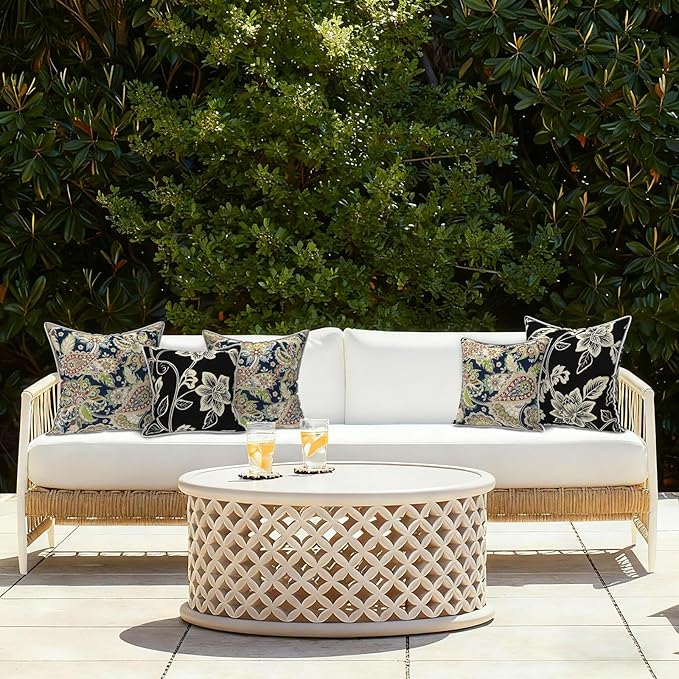 LVTXIII Set of 2 Patio Throw Pillows 16"x16" Fade Resistant Outdoor Throw Pillows with Inserts, Fluffy Decorative Garden Toss Pillow Cushions for Home Coach Sofa Use, Paisley Sapphire Blue