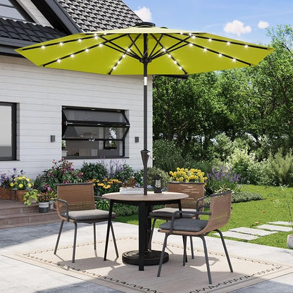 Garvee patio Umbrella with Solar Lights, Outdoor Table Umbrella with 8 Durable Ribs, Tilt & Crank Mechanism, Waterproof & UV Protection for Garden, Backyard, Poolside
