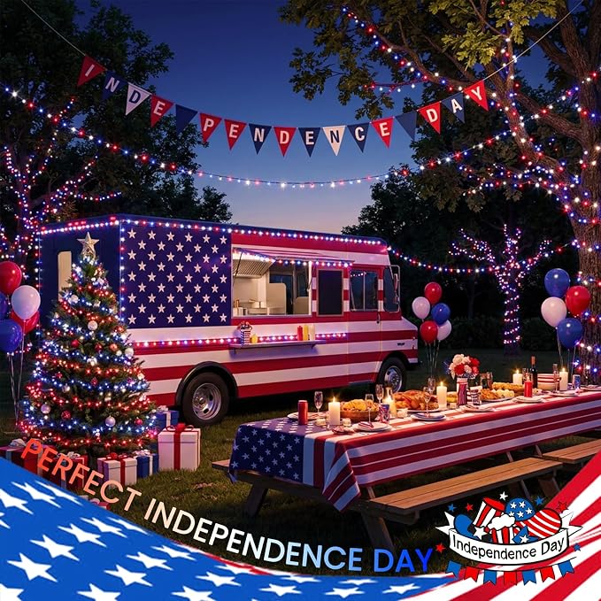 2-Pack Connectable 4th of July 164FT 400LED String Lights, Extra-Long Led Twinkle Lights Waterproof with 13 Modes& Timer, Independence Day Decoration Outdoor Indoor, Red White and Blue