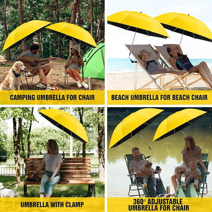2 PACK Beach Umbrella with Clamp, 360 ° Adjustable Umbrellas for Chair, UPF50+ Umbrella for Beach Chair, Patio Chair, Wheelchair, Camping Chair, Golf Carts (Chair Not Included)