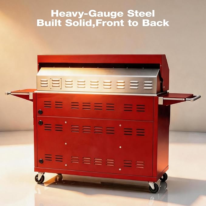 NG 4 Cast Burners Outdoor Kitchen Grill Island, 99,000 BTU, Red Painting