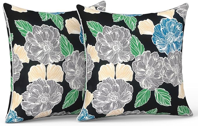 LVTXIII Outdoor Pillow Covers 18x18 Patio Waterproof Throw Pillow Cases Fade Resistant Accent Pillow Covers for Spring Summer Garden Decoration, Set of 2, Peony Garden