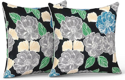 LVTXIII Outdoor Pillow Covers 18x18 Patio Waterproof Throw Pillow Cases Fade Resistant Accent Pillow Covers for Spring Summer Garden Decoration, Set of 2, Peony Garden
