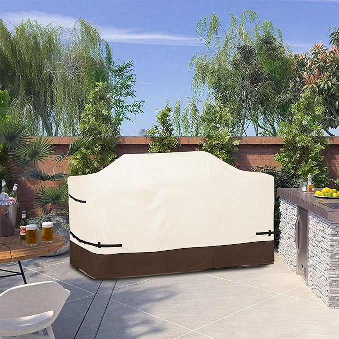 Bitubi 98 Inch Island Grill Cover - 600D Heavy Duty Waterproof All Weather Protection Extra Large Grill Cover,Beige & Brown