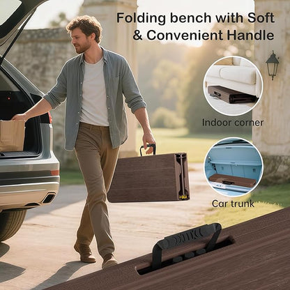 VSOAEIL 6 Foot Folding Bench 2 Pack, Foldable Plastic Bench Indoor Outdoor | 6 Feet Portable Bench Seating with Handle and HDPE Tabletop - Party, Dining, Picnic, Camping, Sports, Temporary Events, Brown