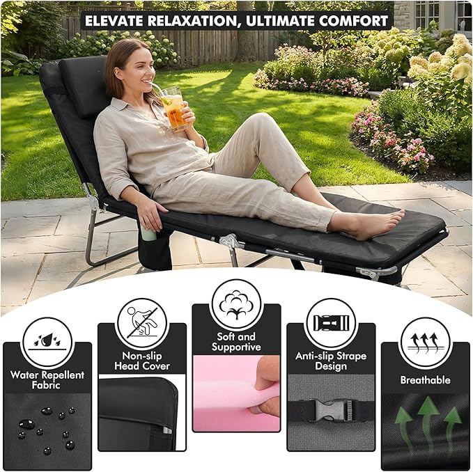 3 in 1 Women Comfort Backpack Tanning Beach Chair with Face Hole & Cushion | Portable Folding Lounge Sun Chair for Adults Outside Reading Sunbathing Poolside Camping | Reclining 6 Position