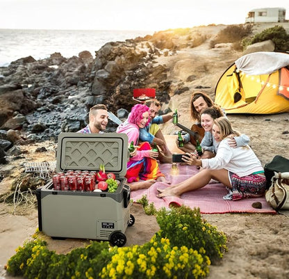 GS40W Portable Wheeled Car Freezer,45Quart 12V Car Refrigerator with Dual Zone,Electric Compressor Cooler -4℉~68℉ for Camping, RV, Truck, Travel, Outdoor