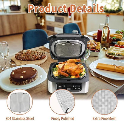Grill Grate & Splatter Shield Compatible with Ninja Foodi AG300/AG301/AG301C/AG302/AG400 Indoor Grill – Ninja Foodi Accessories, Non‑Stick Ceramic Grill Griddle & Stainless Steel Mesh Splatter Screen