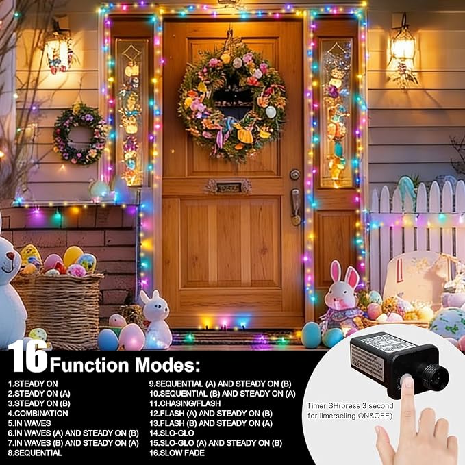 66ft Christmas Decorative Mini Lights, 200 LED Green Wire Fairy Starry String Lights Plug in, 16 Lighting Modes for Outdoor Xmas Tree Wedding Party Decoration (Warm and Multicolor)