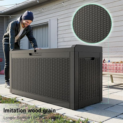 PatioZen 60 Gallon Resin Deck Box, Lockable Outdoor Storage Box for Patio Cushions Storage Furniture,Garden Tools, Pool Supplies, Weatherproof and UV Resistant (Black)