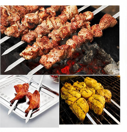 IMEEA 16.5 Inch Flat Stainless Steel BBQ Skewers (12.5 Inch Cooking Area) Kebab Barbecue Skewers for Home Grilling & Kabob, Set of 12