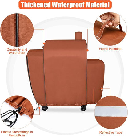 QuliMetal Grill Cover for Pit Boss Platinum Laredo 1000 Wood Pellet Grill, PB1000PL - 600D Heavy Duty Waterproof Fade Resistant Pit Boss Laredo 1000 Cover with Elastic Drawstrings&Zipper Design, Brown