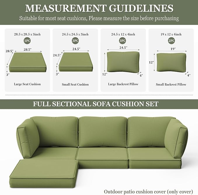 9 Pcs Outdoor Patio Cushions Covers Replacement Sets, Covers Only | 9 Pcs Patio Cushions Covers Replacement UV Resistant, Water Anti-Slip, Heavy-Duty Zippers for 5 Pcs Patio Furniture Set