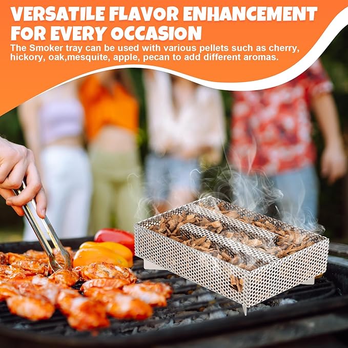 5" x 8" Pellet Smoker Tray, 12 Hours Billowing Maze Smoker Box, Cold Smoke Generator for Gas Grill Pellet Smoker, Perfect for Smoking Meat Fish Cheese Pork, Comes with Tools, Fit Any Grill