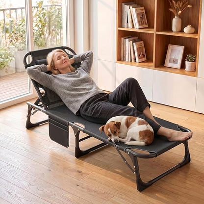 ABORON 3-in-1 Folding Patio Lounge Chair, 440LB Heavy-Duty Tri-Fold Guest Bed with Plush Cotton Cushion, No Assembly Adjustable Recliner for Office Nap, Patio Sunbathing, Poolside & Camping