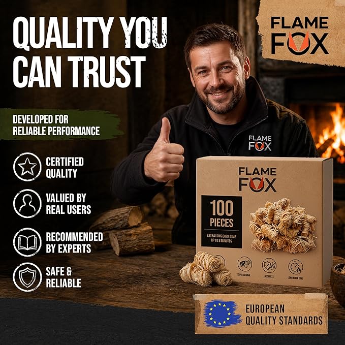 FlameFox Fire Starters 100 pcs – Natural Wood Wool Tumbleweed Fire Starter – Odorless Long Burning and Eco Friendly Firestarters – for Fireplace, Campfire, Grill, BBQ, Charcoal, Wood Stove & Fire Pit