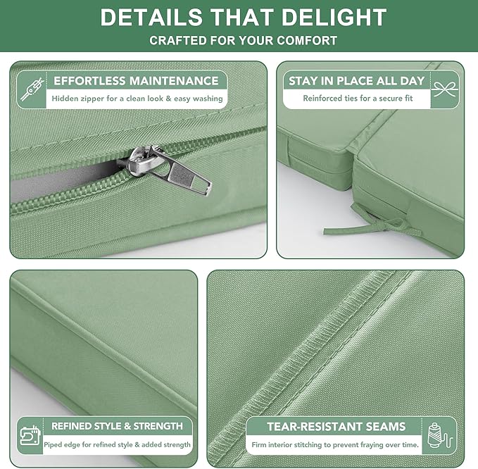 Summsun Chaise Lounge Cushions Outdoor - Waterproof and Fade Resistant Sun Lounger Replacement Cushions - Patio Lounger Pads with Removable Cover for Pool, Deck, Lawn, 72 x 21 x 3 Inch, Sage Green