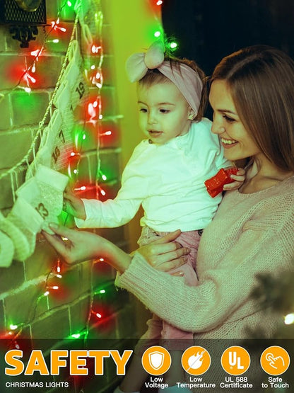 Guhope Christmas Lights 600 LED 98FT, Waterproof Outdoor String Lights with Remote and Timer, 8 Modes Dimmable Fairy Lights for Indoor Outdoor Wedding Party Holiday Decorations (Red and Green)